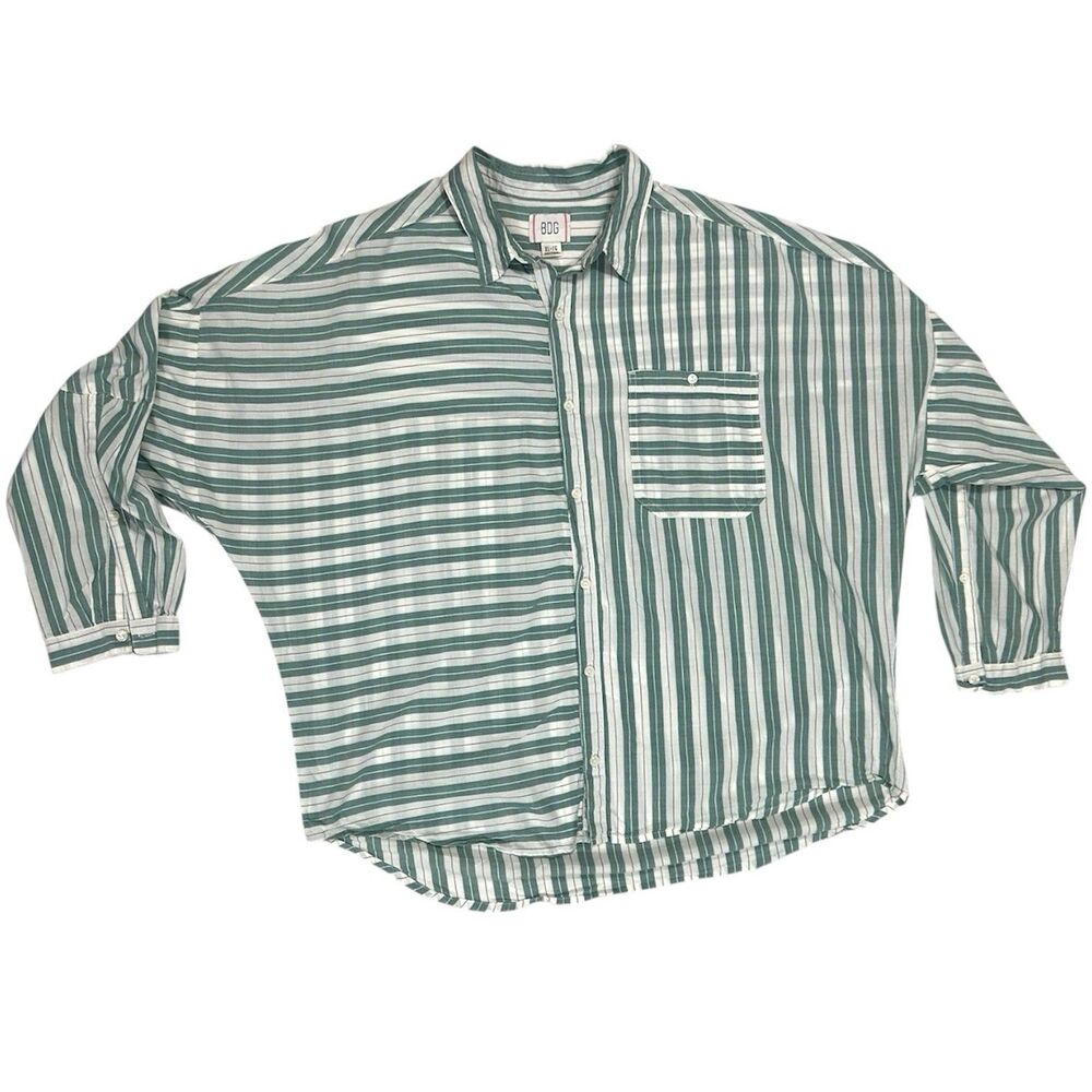 BDG Urban Outfitters Women's Oversized Button Shirt Green/White Striped Size XL